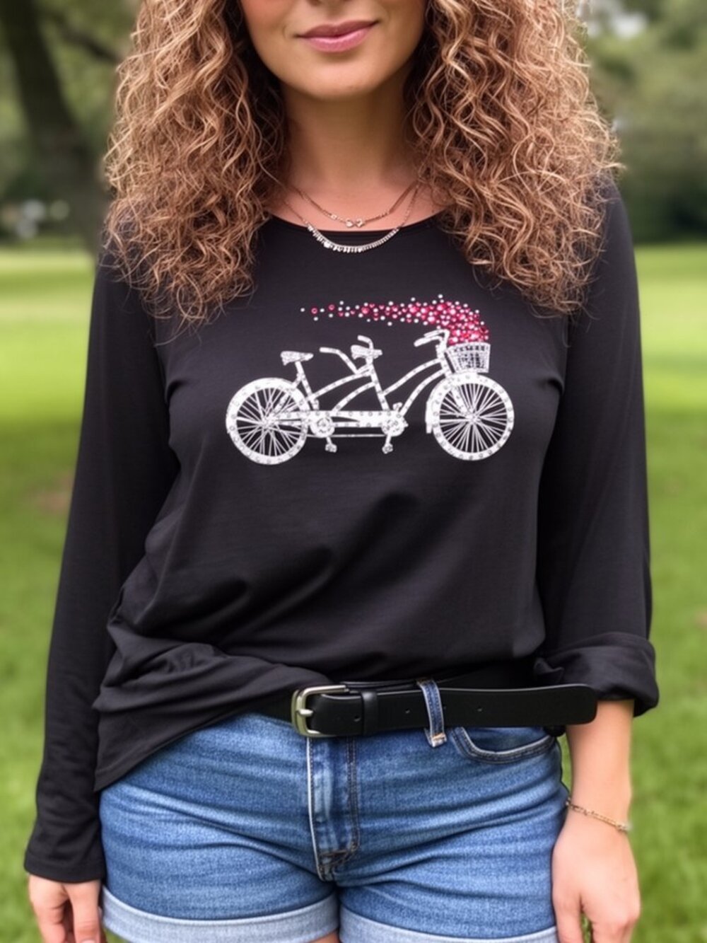 NEW 2X Plus Women's Bicycle Built For 2 Shirt Black Top Blouse 3/4 Sleeves